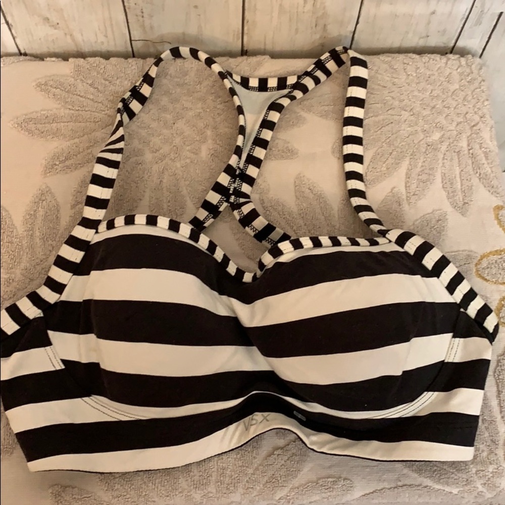 Black and White Stripe Victoria Sport Bra VS 34C